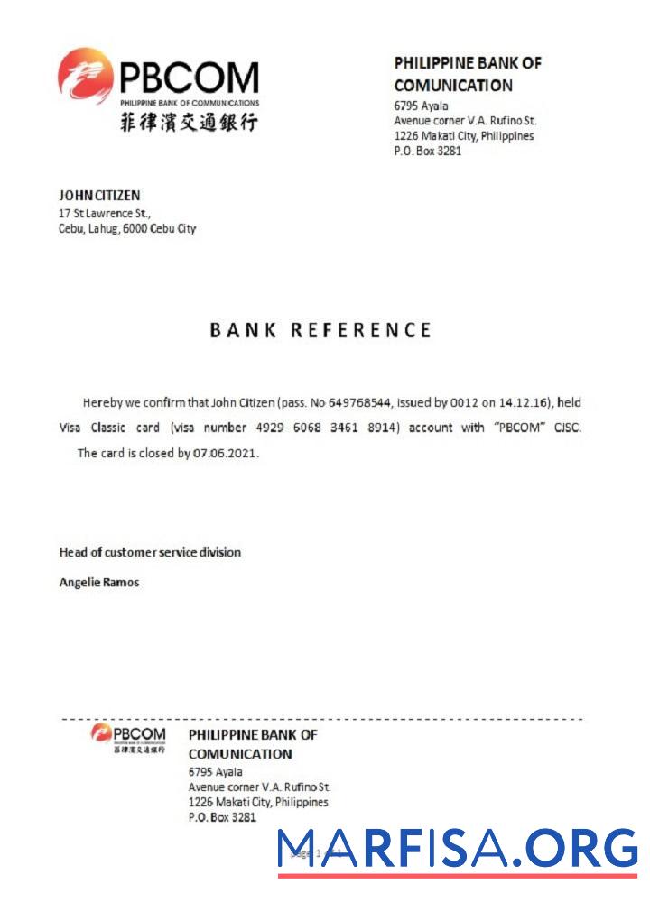 Realistic Philippines PBCOM closure reference template